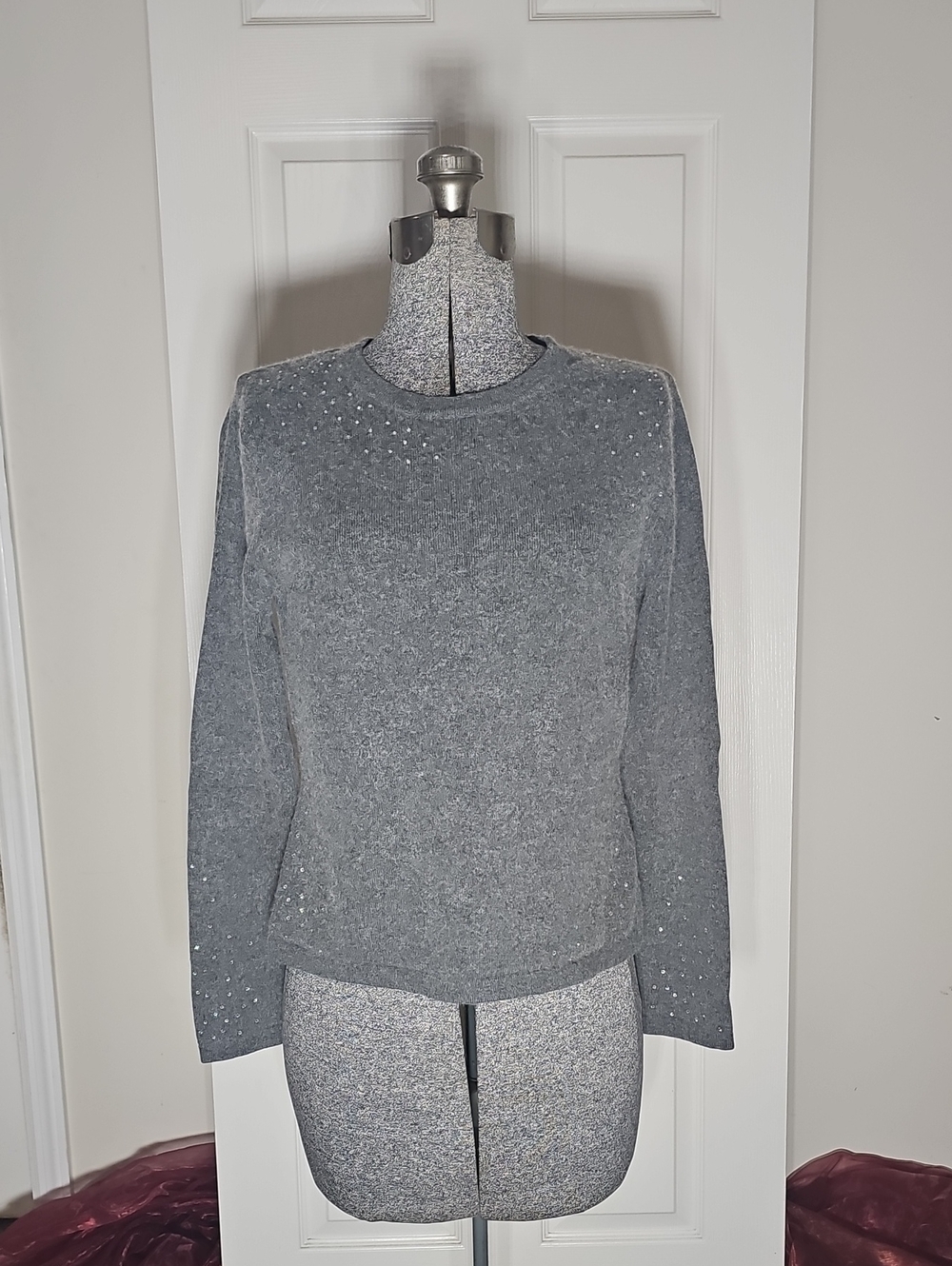 Target Cashmere Cotton Blend Rhinestone Sparkle Sweater Heather Grey Large L